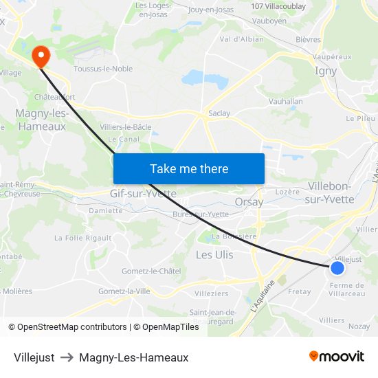 Villejust to Magny-Les-Hameaux map