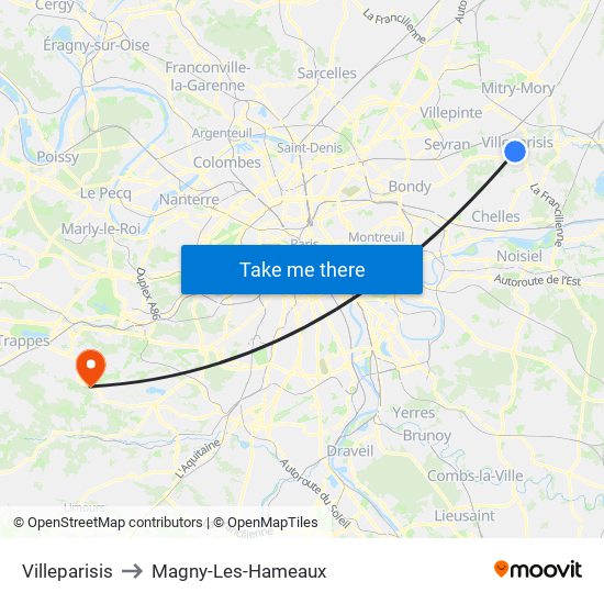 Villeparisis to Magny-Les-Hameaux map