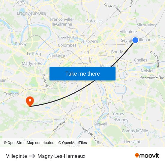 Villepinte to Magny-Les-Hameaux map