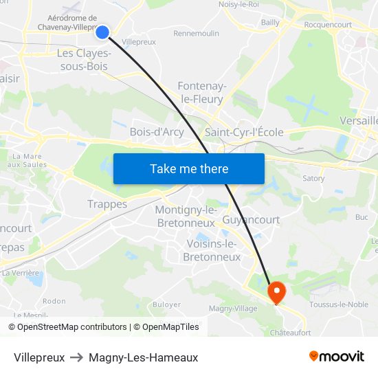 Villepreux to Magny-Les-Hameaux map