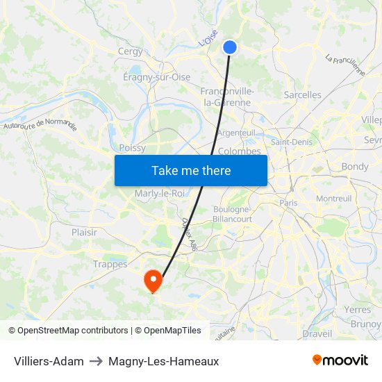 Villiers-Adam to Magny-Les-Hameaux map