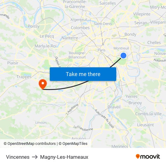 Vincennes to Magny-Les-Hameaux map