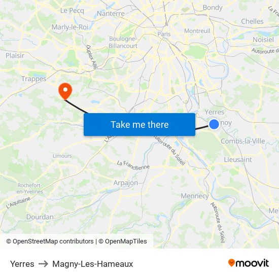 Yerres to Magny-Les-Hameaux map