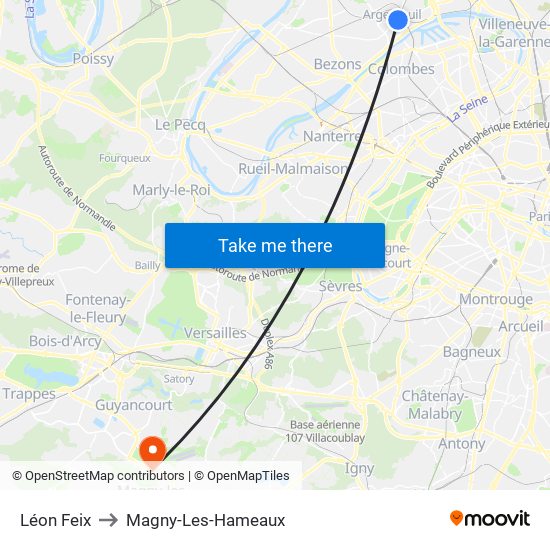 Léon Feix to Magny-Les-Hameaux map