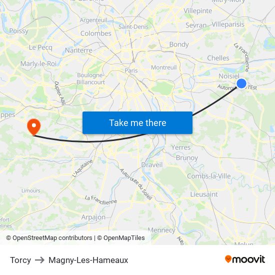 Torcy to Magny-Les-Hameaux map