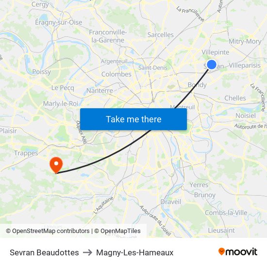 Sevran Beaudottes to Magny-Les-Hameaux map