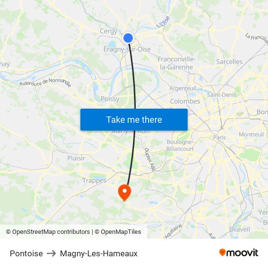 Pontoise to Magny-Les-Hameaux map