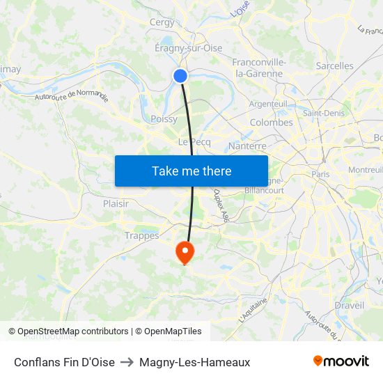 Conflans Fin D'Oise to Magny-Les-Hameaux map