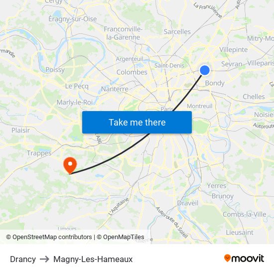 Drancy to Magny-Les-Hameaux map