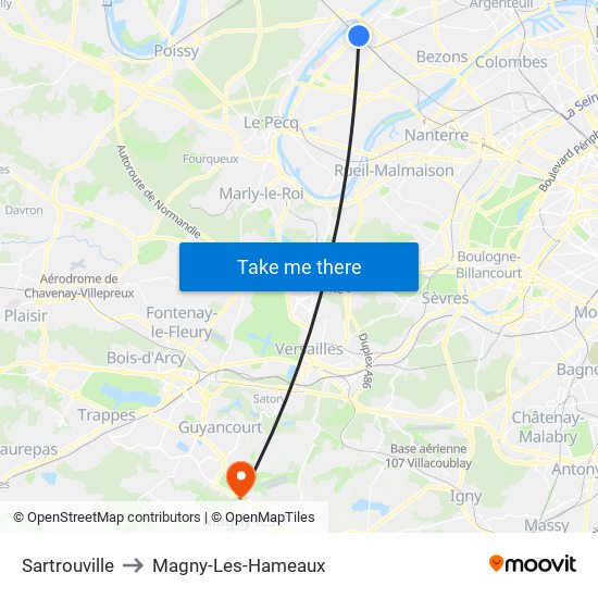 Sartrouville to Magny-Les-Hameaux map