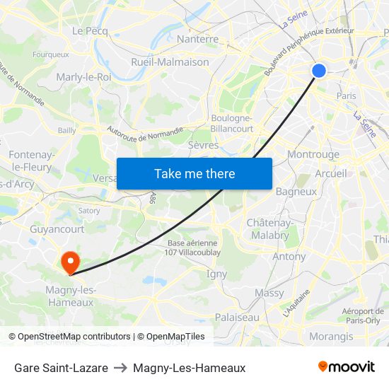 Gare Saint-Lazare to Magny-Les-Hameaux map