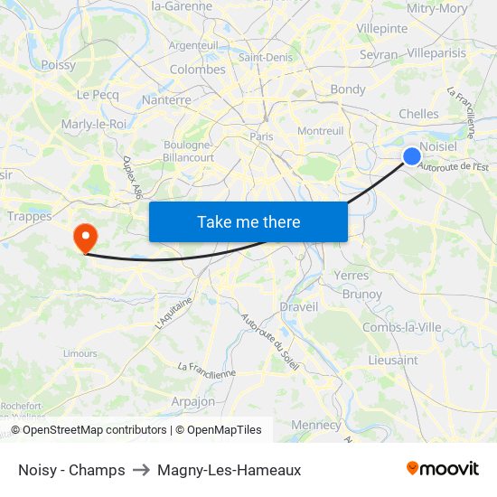 Noisy - Champs to Magny-Les-Hameaux map