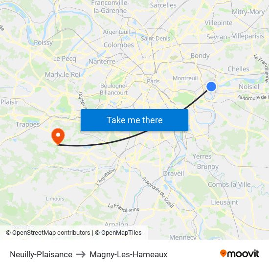 Neuilly-Plaisance to Magny-Les-Hameaux map
