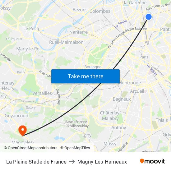 La Plaine Stade de France to Magny-Les-Hameaux map