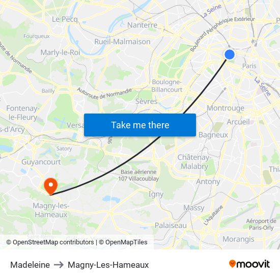 Madeleine to Magny-Les-Hameaux map