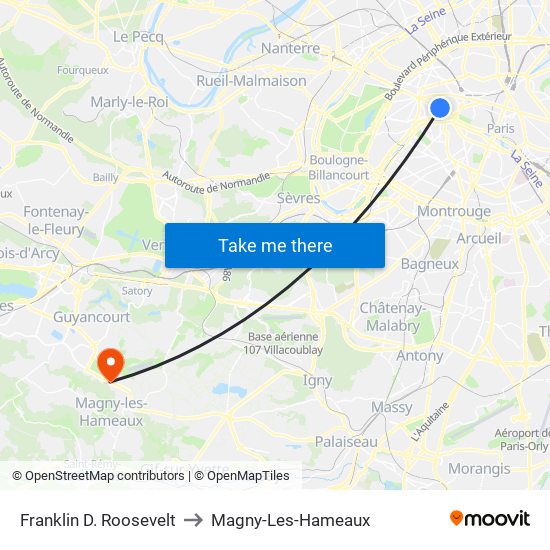 Franklin D. Roosevelt to Magny-Les-Hameaux map