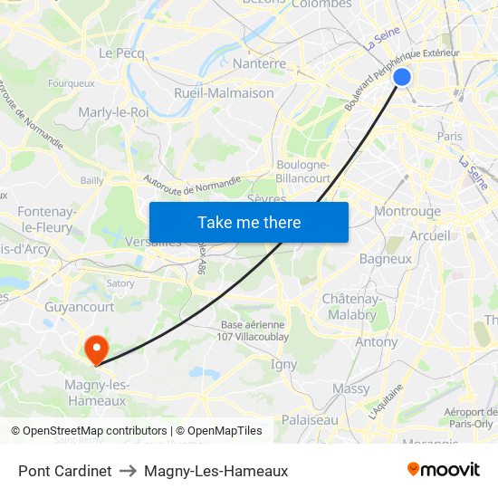 Pont Cardinet to Magny-Les-Hameaux map