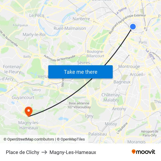 Place de Clichy to Magny-Les-Hameaux map