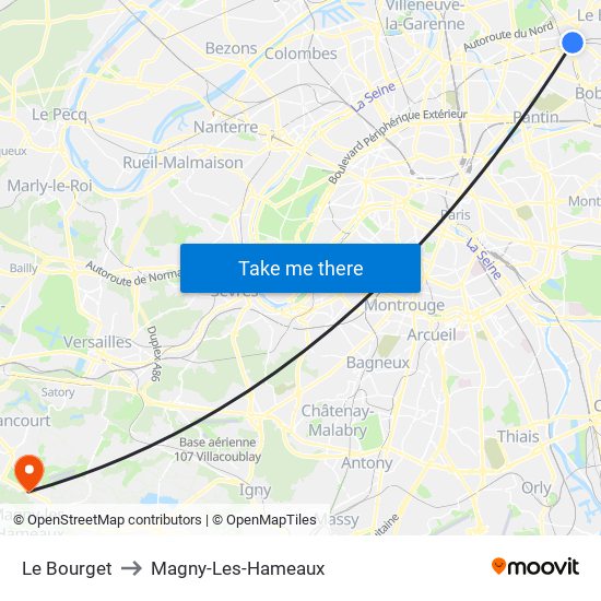Le Bourget to Magny-Les-Hameaux map