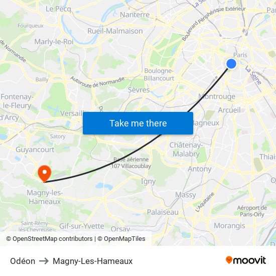 Odéon to Magny-Les-Hameaux map