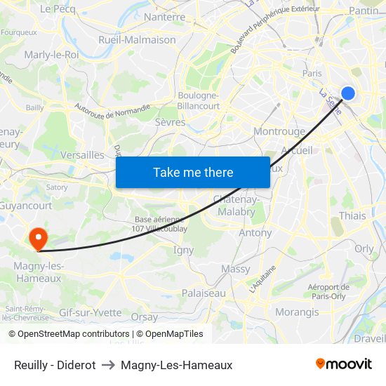 Reuilly - Diderot to Magny-Les-Hameaux map