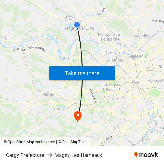 Cergy Préfecture to Magny-Les-Hameaux map