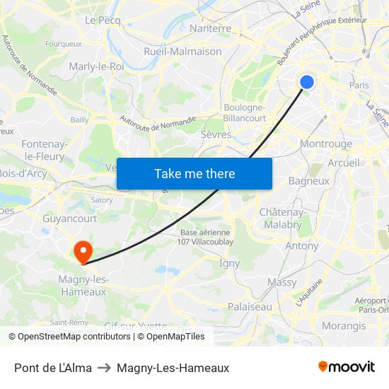 Pont de L'Alma to Magny-Les-Hameaux map