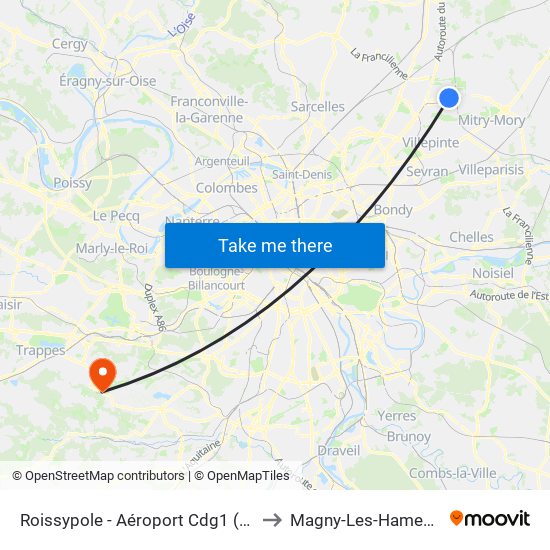 Roissypole - Aéroport Cdg1 (D3) to Magny-Les-Hameaux map