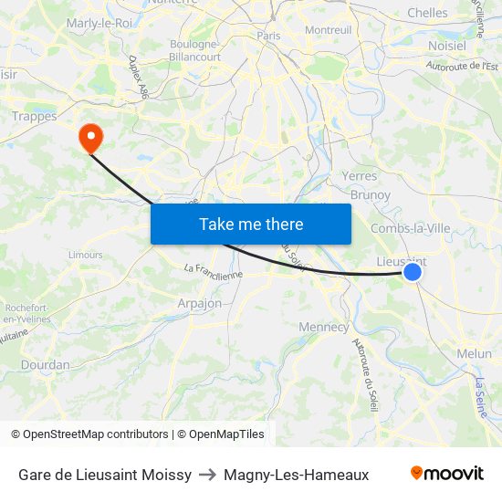 Gare de Lieusaint Moissy to Magny-Les-Hameaux map