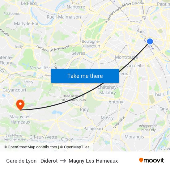 Gare de Lyon - Diderot to Magny-Les-Hameaux map