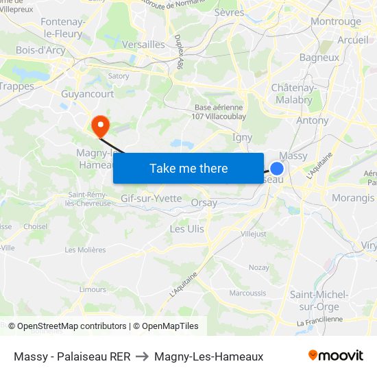 Massy - Palaiseau RER to Magny-Les-Hameaux map