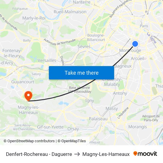 Denfert-Rochereau - Daguerre to Magny-Les-Hameaux map