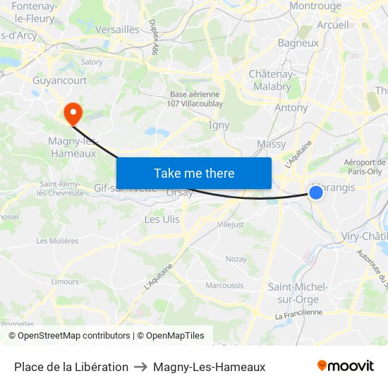 Place de la Libération to Magny-Les-Hameaux map