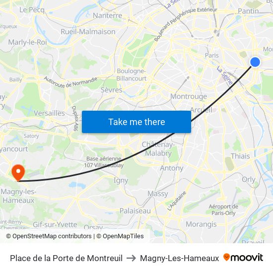 Place de la Porte de Montreuil to Magny-Les-Hameaux map