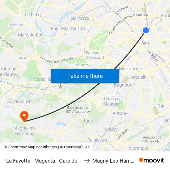 La Fayette - Magenta - Gare du Nord to Magny-Les-Hameaux map