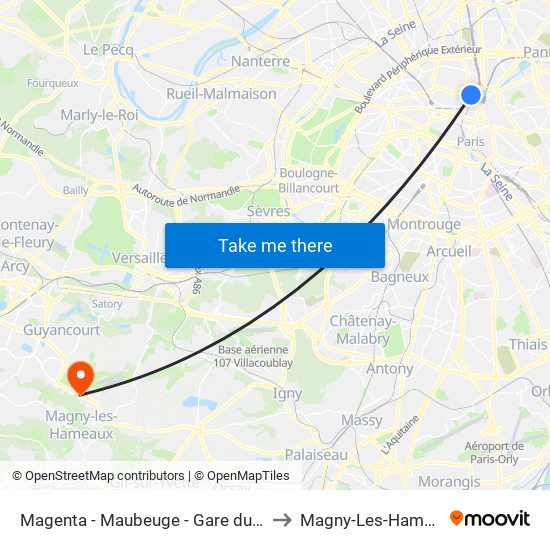 Magenta - Maubeuge - Gare du Nord to Magny-Les-Hameaux map