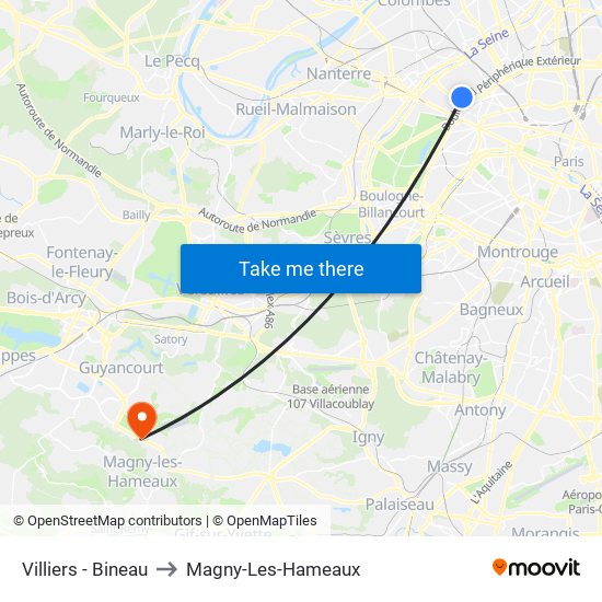 Villiers - Bineau to Magny-Les-Hameaux map