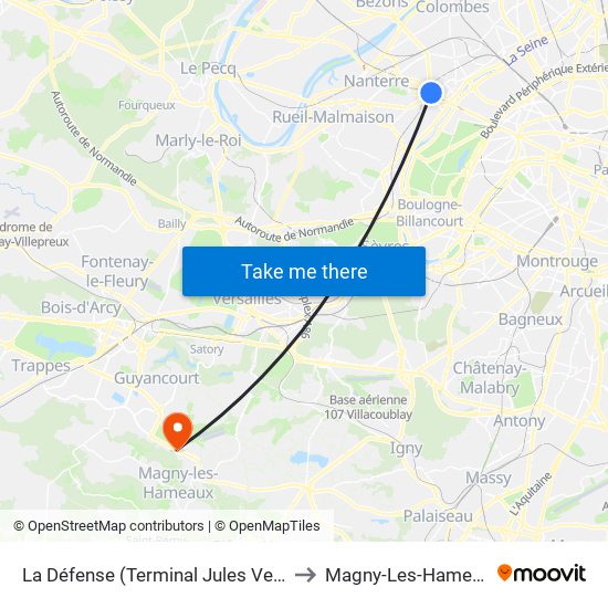 La Défense (Terminal Jules Verne) to Magny-Les-Hameaux map