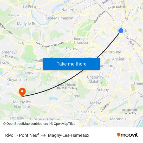 Rivoli - Pont Neuf to Magny-Les-Hameaux map