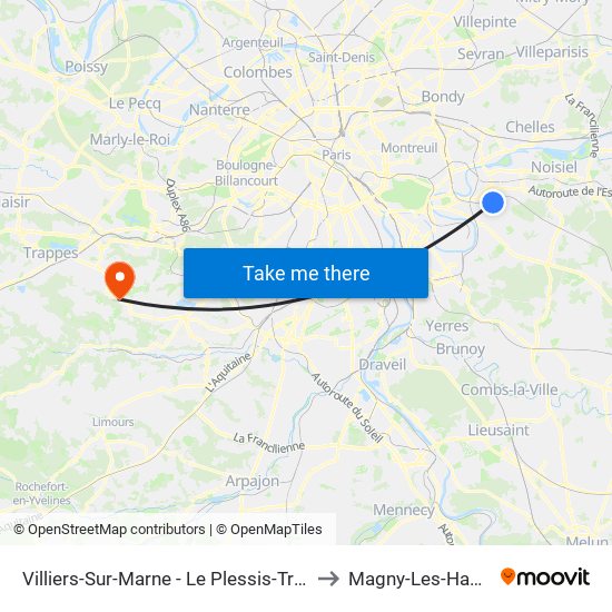 Villiers-Sur-Marne - Le Plessis-Trévise RER to Magny-Les-Hameaux map