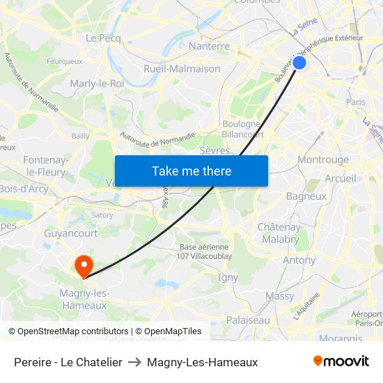 Pereire - Le Chatelier to Magny-Les-Hameaux map