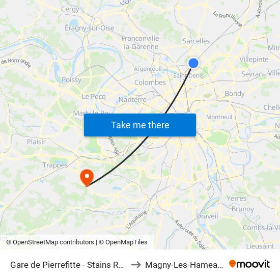 Gare de Pierrefitte - Stains RER to Magny-Les-Hameaux map
