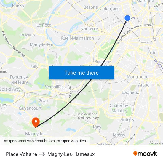 Place Voltaire to Magny-Les-Hameaux map
