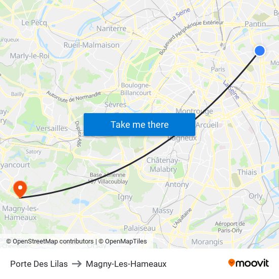 Porte Des Lilas to Magny-Les-Hameaux map