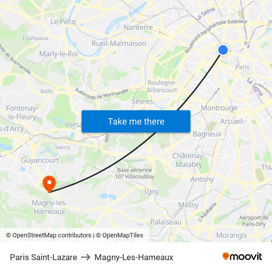 Paris Saint-Lazare to Magny-Les-Hameaux map