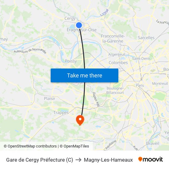 Gare de Cergy Préfecture (C) to Magny-Les-Hameaux map