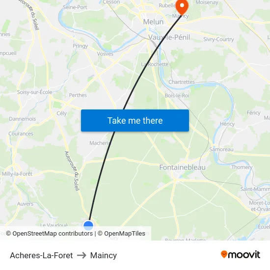 Acheres-La-Foret to Maincy map
