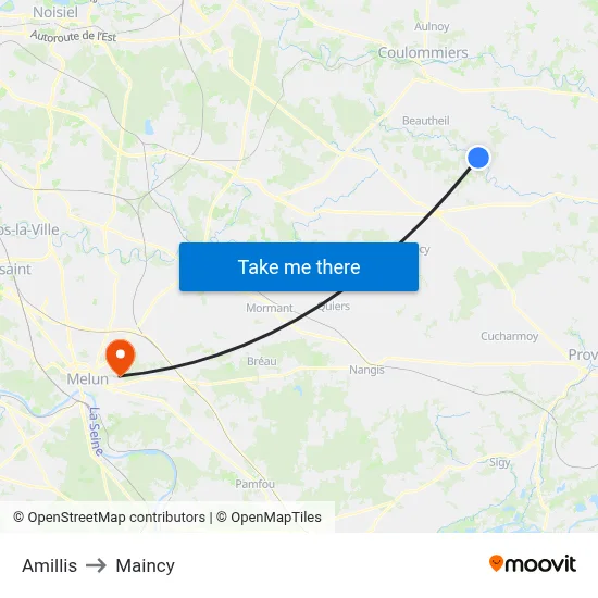 Amillis to Maincy map