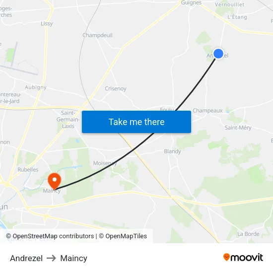 Andrezel to Maincy map