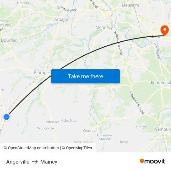 Angerville to Maincy map